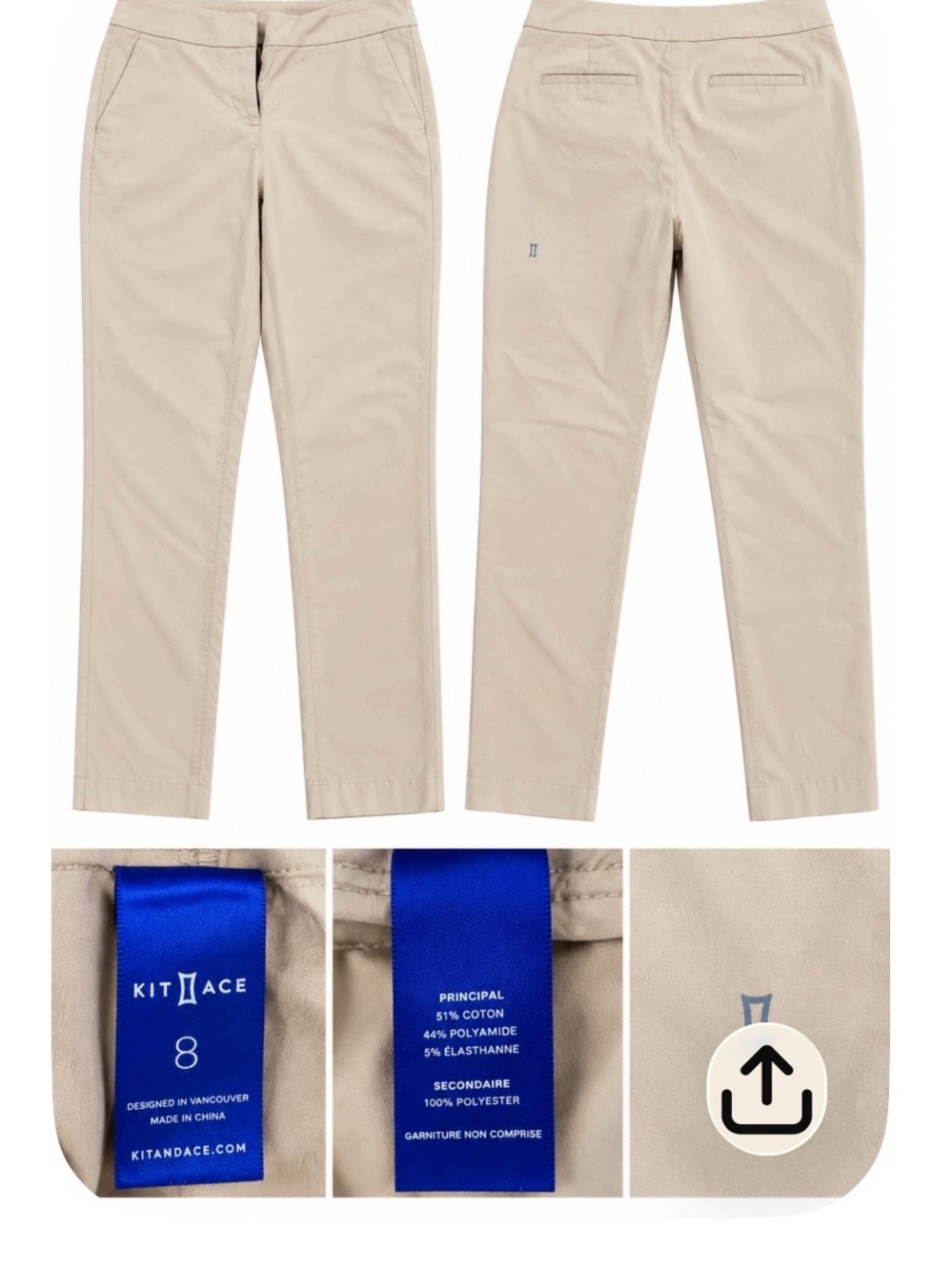 Kit and Ace Women’s Size 8 Beige Stretch Slim Ankle Pants
